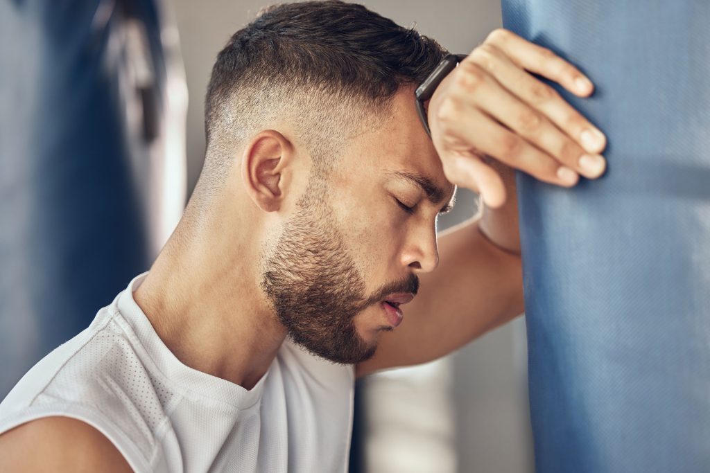 exhausted anxious man.