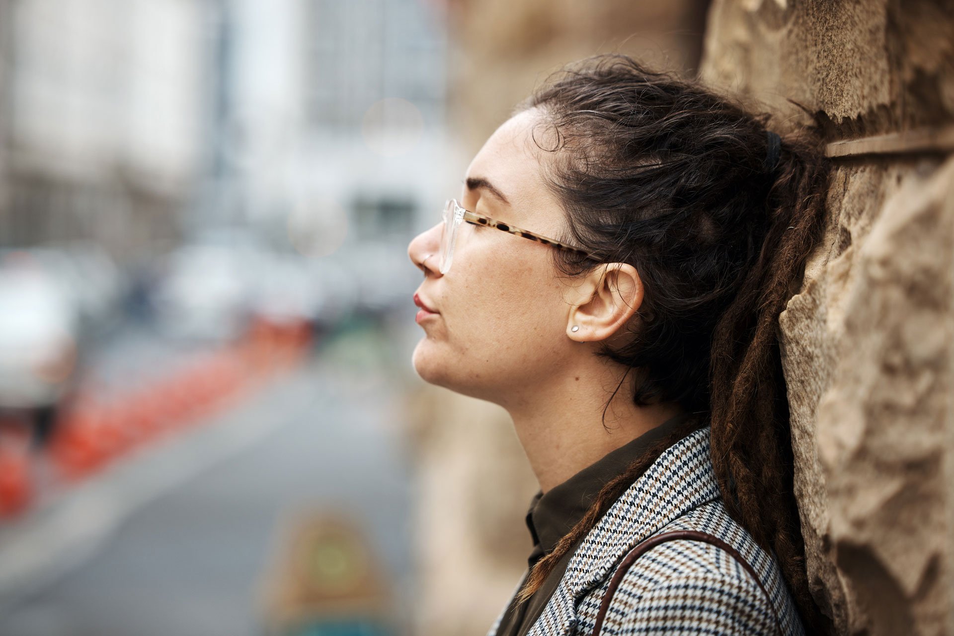 Woman with anxiety tired.