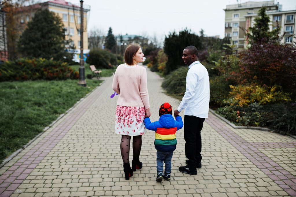 happy family walking.