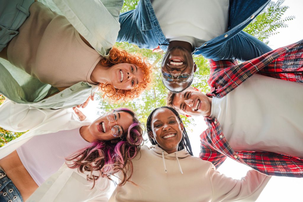 Group of multiracial happy friends.