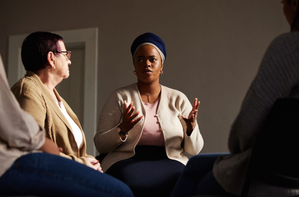 Woman doing narrative therapy.