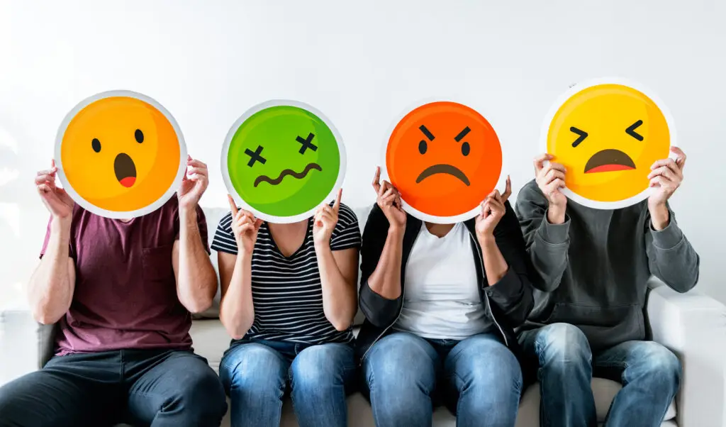 Adults hide their faces behind emoticons.