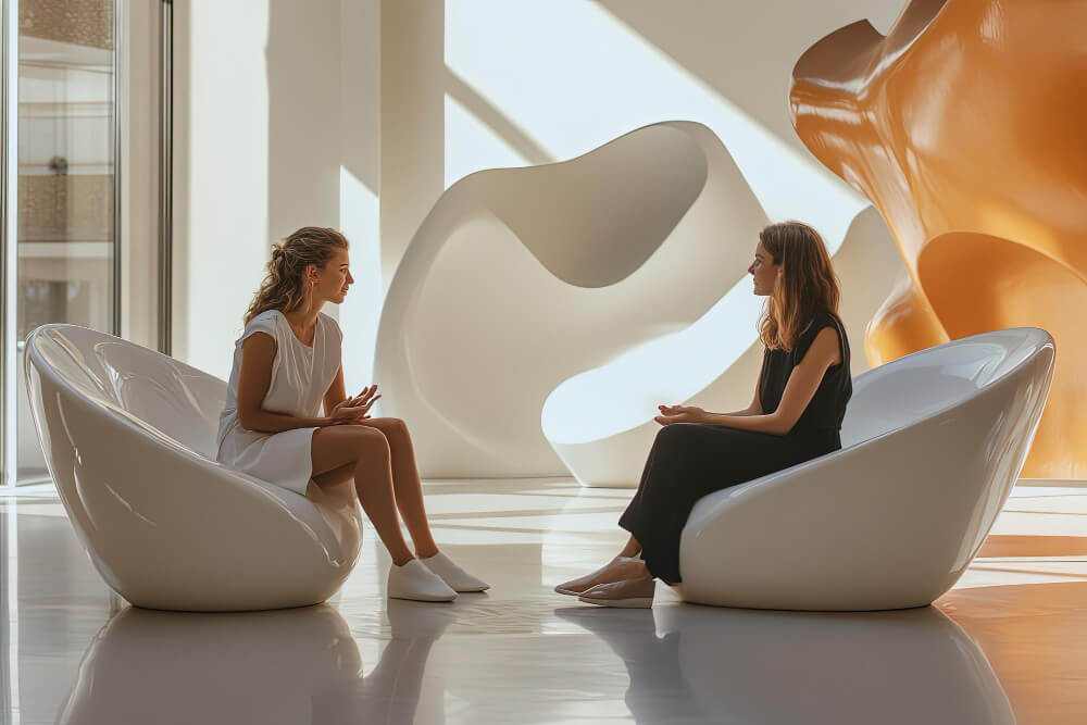 Two women conversing during a modern couple therapy session at Los Angeles Therapy Institute