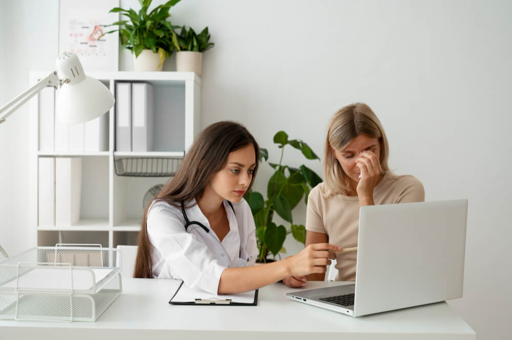 empathetic therapist supporting an anxious female client during an individual mental health counseling session
